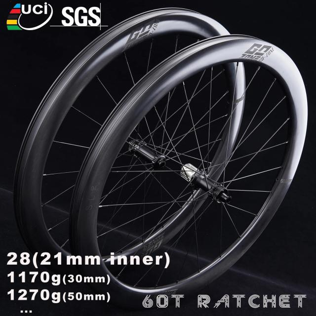 Rodas de Carbono 700c 50mm Freio a Disco 1270g Sapim/Pilar Aço TPI/Cerâmica