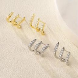 Brincos elegantes de três garras com strass, 2 peças para mulheres, design luxuoso e fofo, joias para festa, presentes - Image 5