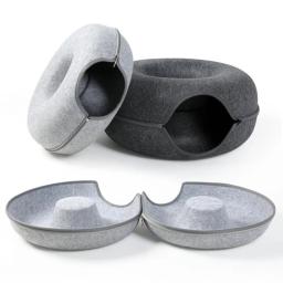 Interativo redondo pequeno gato túnel ninho de feltro gatinhos cama casa scratcher gato donut dormir brinquedo para animais de estimação para gatos - Image 3