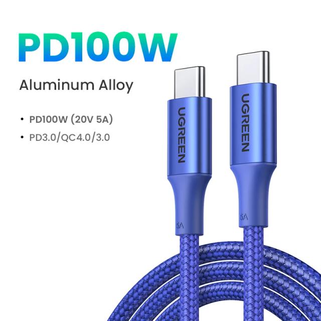 UGREEN Cabo USB-C PD3.0 100W Tipo C para Tipo C Carregamento Rápido para MacBook Samsung iPhone