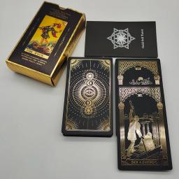 Baralho de tarô de folha de ouro de luxo digno de custo com belo pacote de plástico jogo de tabuleiro de cartas oracle para iniciantes - Image 3