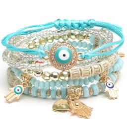6 pçs/set boêmio mau olhado pulseira conjunto para mulheres fátima mão coração charme frisado corda corrente pulseira feminino jóias presente - Image 6