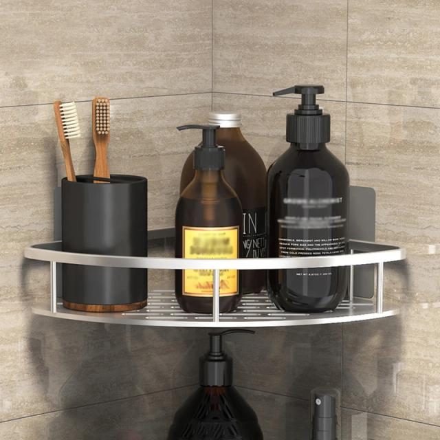 Rack de Armazenamento para Banheiro Sem Broca - Organizador de Canto para Shampoo e Acessórios