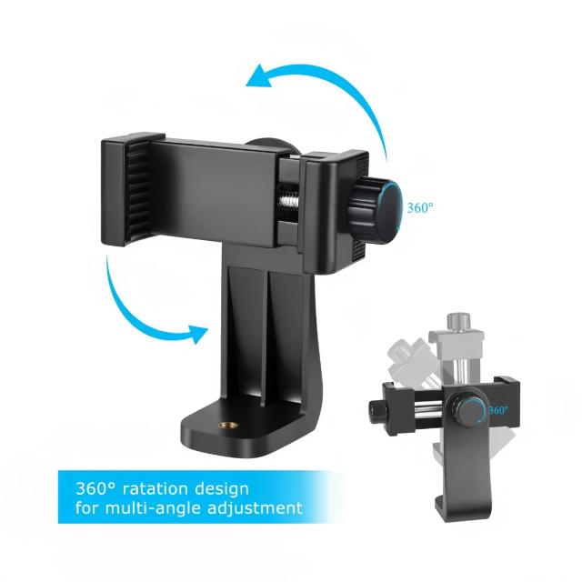 Suporte Universal para Tripé com Clipe para Celular e Rotação 360 Graus