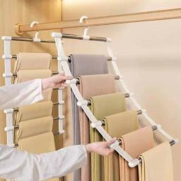 Cabideiro de Calças Multicamadas Dobrável para Economia de Espaço, Organizador de Armário e Guarda-Roupa com Clipes Antiderrapantes - Image 1
