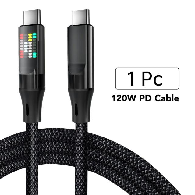 OOZCC Cabo de Carregamento Rápido 120W 6A USB-A para USB-C com Display LED para Xiaomi Samsung