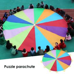 Brinquedos de pára-quedas arco-íris, 2-4m de diâmetro, crianças, trabalho em equipe ao ar livre, adereço, pano durável, relaxante, saco de salto educacional, tapete de jogo de salto - Image 2
