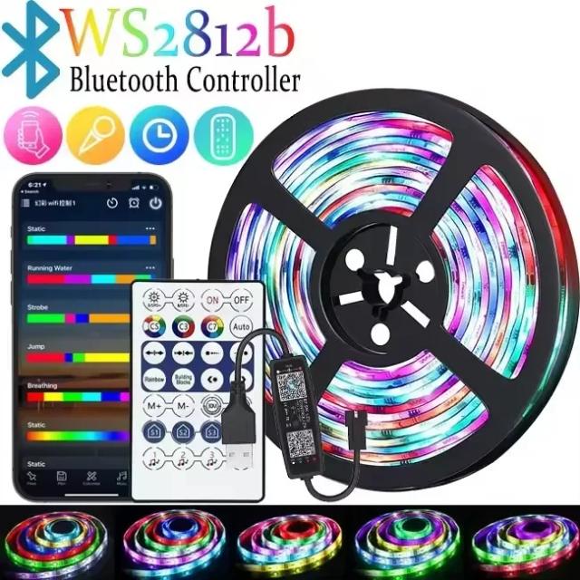 Fita LED RGBIC WS2812B USB 5V 1m a 30m com Controle Bluetooth