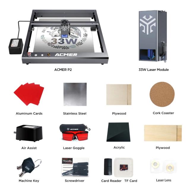 ACMER P2 Gravura a Laser 10W 20W 33W Máquina de Corte a Laser Alta Velocidade 30000 mm/min