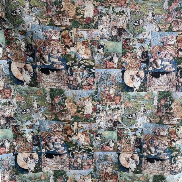 Tecido Jacquard Fio Tingido 150x100cm Estampa Gato Idílico para DIY