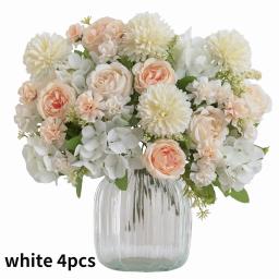 Buquê de flores artificiais realista, 1/4 peças, buquê reutilizável de peônia falsa, crisântemos, hortênsias com haste, decoração de quarto de casa - Image 3