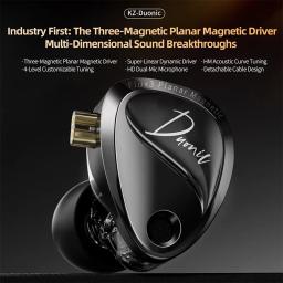 KZ Duonic Fones de ouvido HIFI atualizados com driver planar triplo magnético, IEMs com fio de ampla fase sonora com 4 opções de ajuste e microfone duplo HD - Image 3