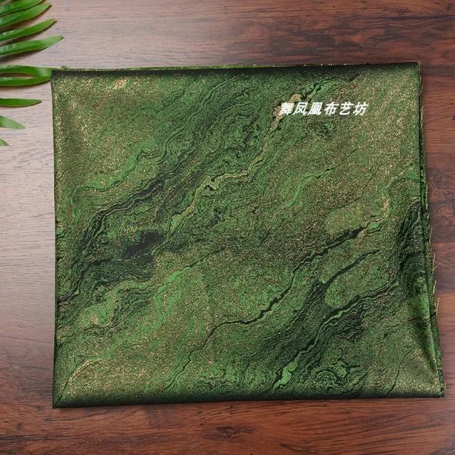 Tecido Jacquard Verde Algas Marinhas com Brocado Dourado e Prateado, Tecido Chinês para Qipao, Saia Elegante e Vestuário
