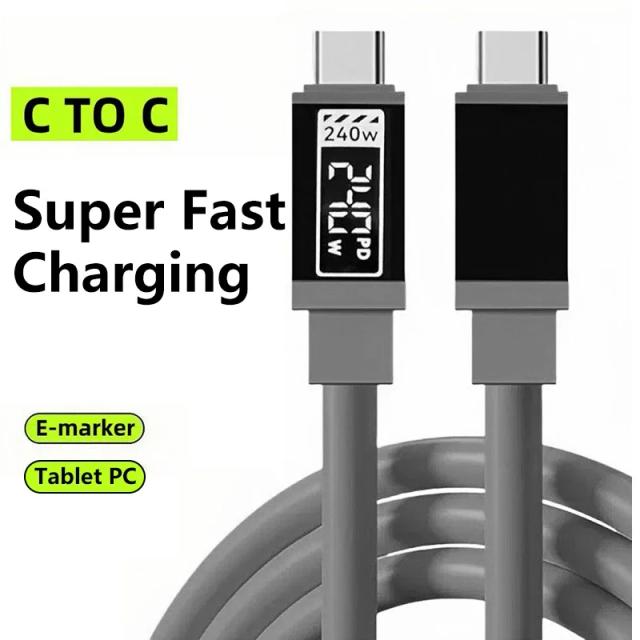 Cabo de Carregamento Super Rápido 240W Tipo C para Tipo C de Silicone 1.5m