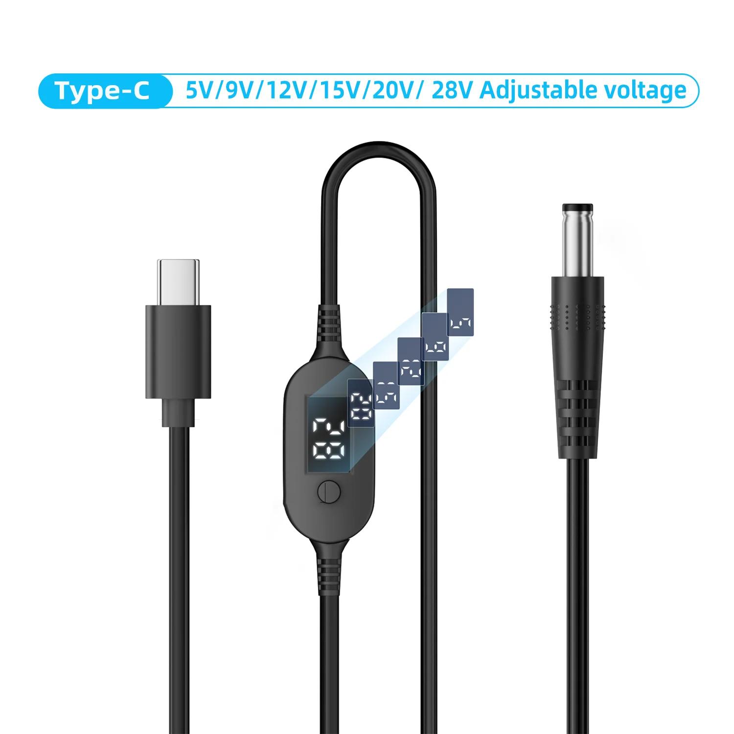 Cabo de Alimentação USB-C para DC 140W, Tipo C para 5V 9V 12V 15V 20V 28V, Adaptador de Voltagem Ajustável para Laptops e Roteadores - Image 1