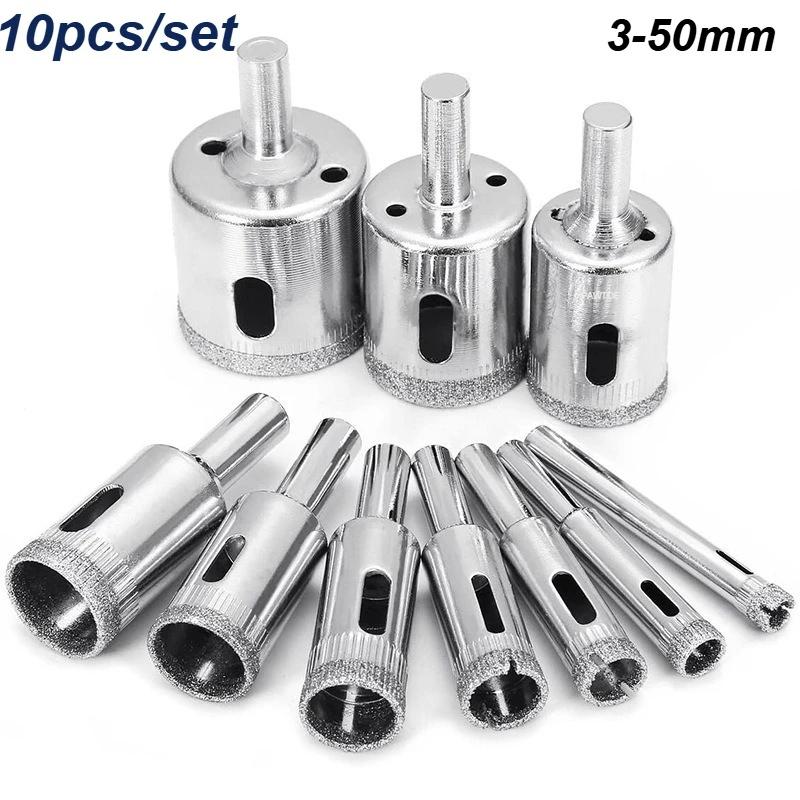 10 pçs 3-50mm diamante buraco viu brocas conjunto para vidro mármore porcelana telha ferramentas de corte brocas conjunto - Image 1