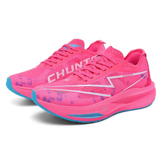 Tênis de corrida para maratona com placa de carbono, para homens e mulheres, respiráveis, leves, antiderrapantes, tênis esportivos Chunta para lazer e atividades físicas.