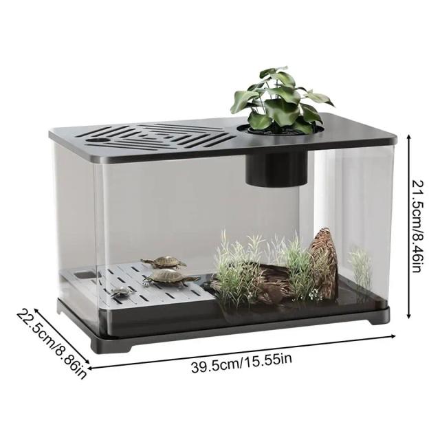 Aquário de Mesa Moderno com Área de Descanso para Tartaruga 39.5cm