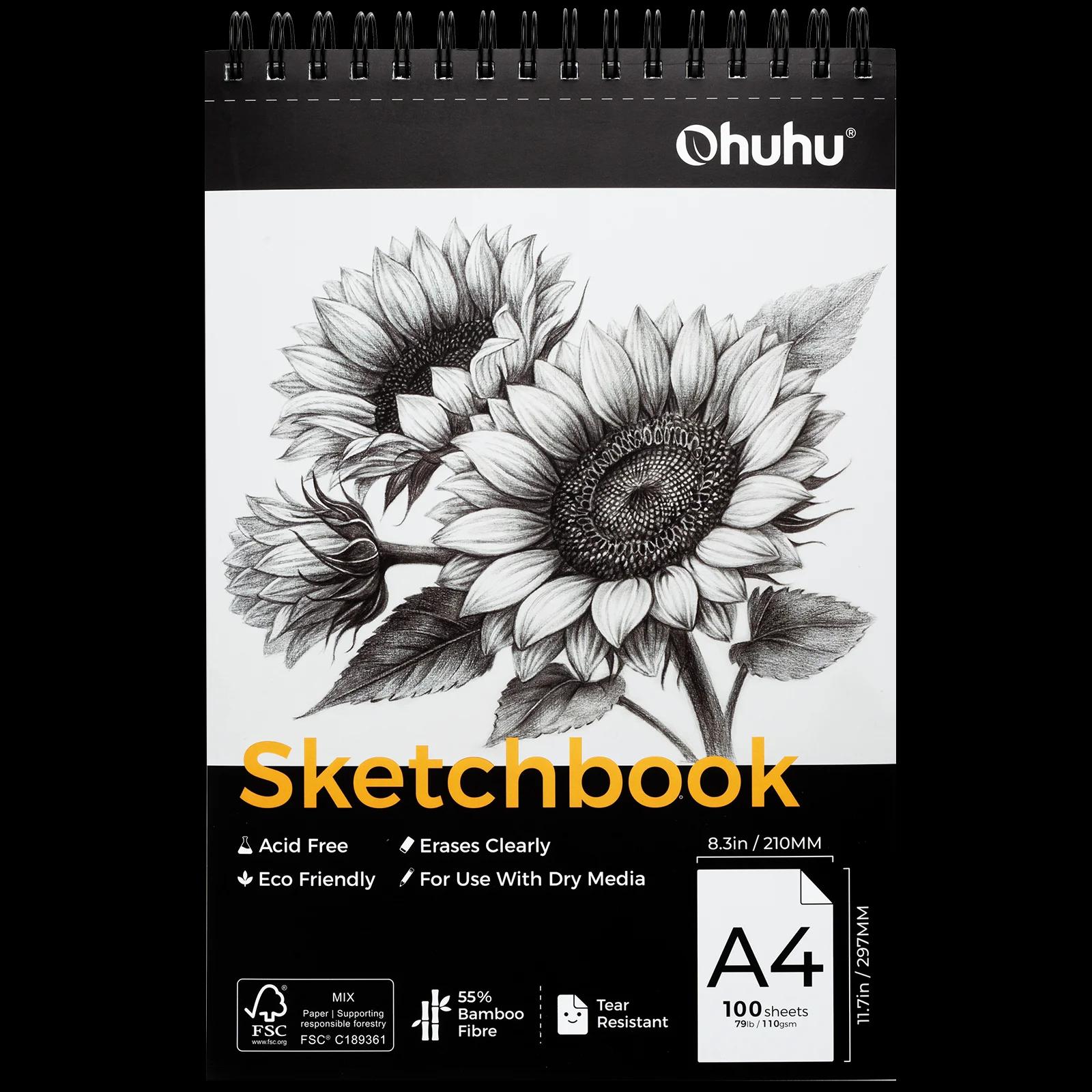 Caderno de Desenho Ohuhu em Fibra de Bambu, Papel Resistente a Rasgos, Encadernação Espiral Superior, Papel para Desenho e Pintura Livre de Ácido - Image 1