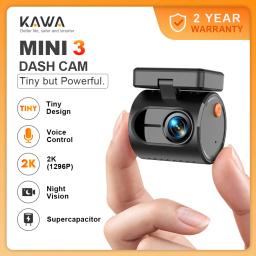 Câmera de painel KAWA MINI 3 Tiny 2K 1296P com controle de voz, visão noturna colorida, câmera de monitoramento de estacionamento 24H, WIFI, G-sensor, supercapacitor - Image 1