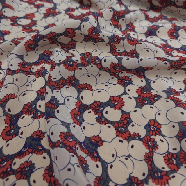 Tecido de Seda Crepe 100% Seda de Amoreira Estampado Floral Vermelho 1 Metro
