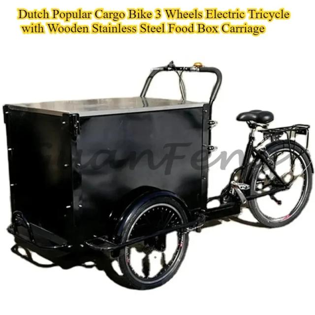 Triciclo Elétrico de Carga com Caixa de Madeira e Aço Inoxidável 250W