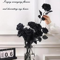 5/10 pçs rosas pretas artificiais para decoração de casa, flores falsas de haste longa sem vaso, peça central de mesa de festa de casamento de halloween - Image 5