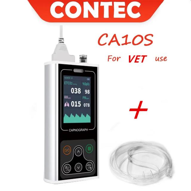 CONTEC CA10S Capnógrafo de CO2 Final ETCO2 + Taxa de Respiração Recarregável Adulto Criança Uso Humano e Veterinário