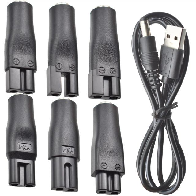 Adaptador de Carregamento USB 7 Peças 5V para Cortadores de Cabelo e Barbeadores Elétricos