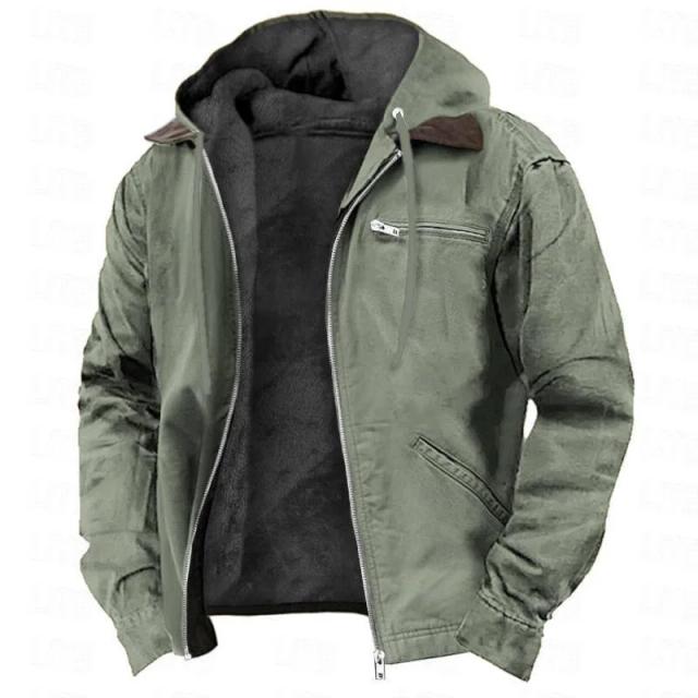Jaqueta Masculina Casual Outono Inverno Velo Forrado Zíper Multi Bolsos
