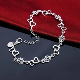 Linda Pulseira de Prata Esterlina 925 para Mulheres, Pulseira com Coração, Corrente de Flores Encantadora, Moda para Casamento e Festa, Joia Bonita para Senhoras. - Image 5