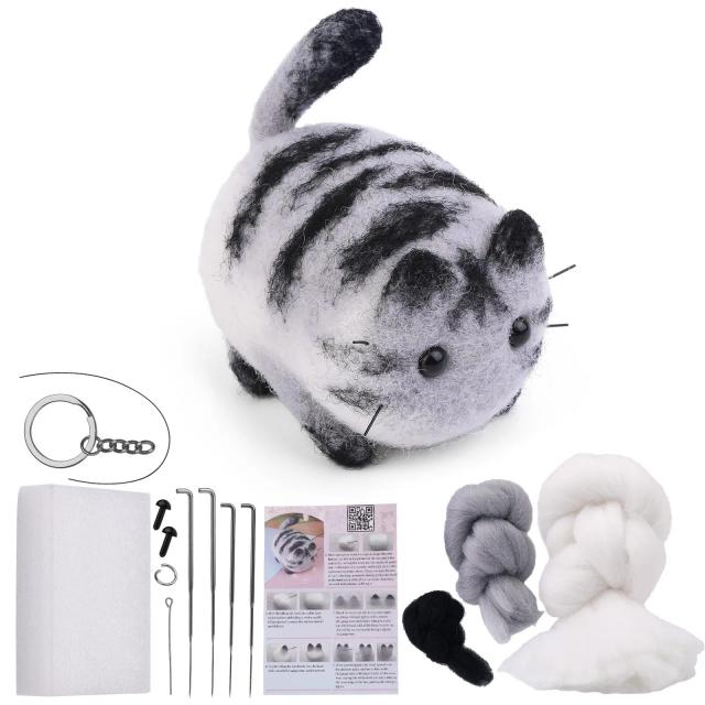 Kit de feltragem de lã para cachorro, não acabado, gato, feito à mão, pacote de material de feltragem de lã, boneca, brinquedo, presente diy, kit de ferramentas de feltragem de agulha