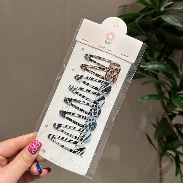 Conjunto de Presilhas de Cabelo com Estampa de Leopardo Geométrico Vintage 8 Peças