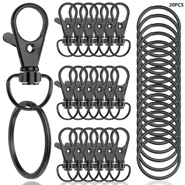 20 Peças Fecho Mosquetão Giratório com Argola para Chaveiro e 10 Argolas para Chaveiro - Kit Completo para Artesanato DIY
