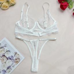 Lingerie feminina sutiã e calcinha conjunto básico sexy pura renda cílios unline uma camada de renda lingerie feminina roupa interior íntima - Image 6