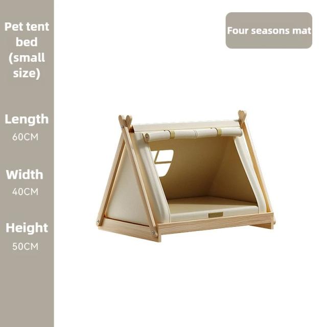 Tenda para Cães em Madeira de Pinho Respirável com Almofada Removível - Casa Fechada à Prova de Umidade para Gatos e Cães