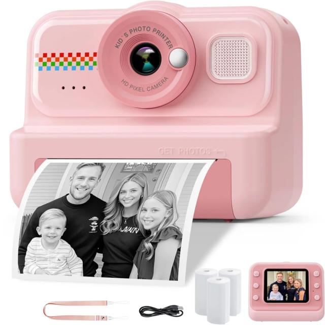 Câmera Instantânea Infantil HD 1080P com 3 Rolos de Papel para Impressão