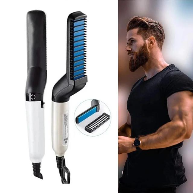 Escova Alisadora Elétrica de Barba e Cabelo para Homens - Aquecimento Rápido