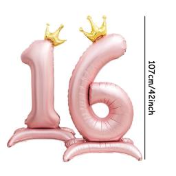 42 polegada coroa decoração rosa folha de alumínio digital balão número para festa de aniversário decoração suprimentos meninas aniversário favor - Image 6