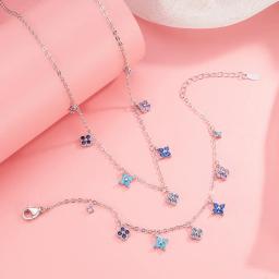 Pulseira e Tornozeleira de Prata Esterlina 925 Nova com Diamante Brilhante em Forma de Trevo de Quatro Folhas Multicolorido para Mulheres Acessórios de Colar Presente - Image 1