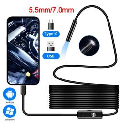 Câmera Endoscópica Tipo-C 5.5/7.0MM com 6 LEDs Ajustáveis USB Android Borescópio Flexível para Inspeção em Telefone e PC - Image 1