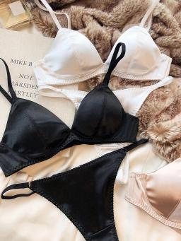 Silken Triângulo Cup Bra e Lingerie Tanga Set para Mulheres, Roupa Interior Sexy, Sutiãs Sem Fio, Bralette Francês, Íntimas Sem Costura, Verão - Image 3