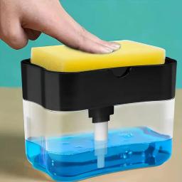 1/2 Peças Dispensador Automático de Sabão com Suporte para Esponja e Frasco de Pressão para Líquido, Ferramenta de Limpeza de Louça com Esponja e Pano, para Uso em Pia de Cozinha - Image 1
