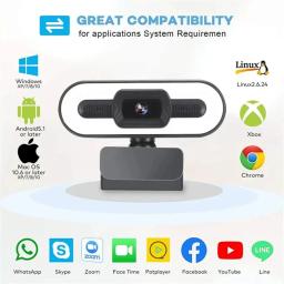 Portátil Full HD 1080P 2K 4K Webcam PC Laptop Auto Focus Webcam Transmissão ao vivo Flexível com microfone Transmissão ao vivo com luz - Image 2