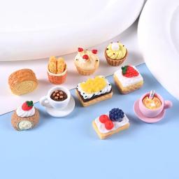 10 pçs resina em miniatura comida jogar café da manhã pão biscoitos creme bolo café artesanal diy acessórios decoração de casa de boneca - Image 2