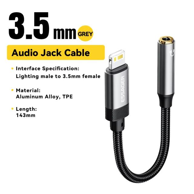 Adaptador Essager Lighting para 3.5mm Auxiliar para Fone de Ouvido