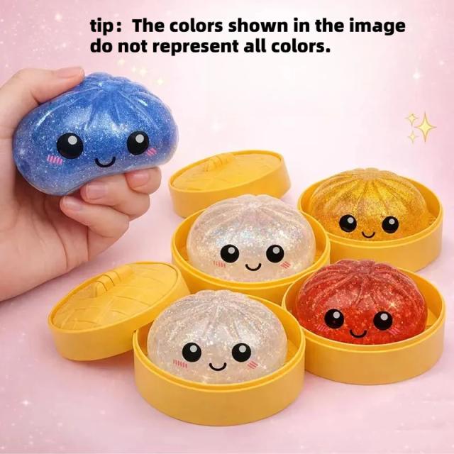 Brinquedo Anti-stress Pãozinho no Vapor Macio e Brilhante com Glitter 1 Unidade