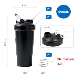 1pc portátil shaker de proteína 600ml garrafa de fitness com fio batedor bola para entusiastas de fitness atletas perfeito para ginásio ao ar livre - Image 6