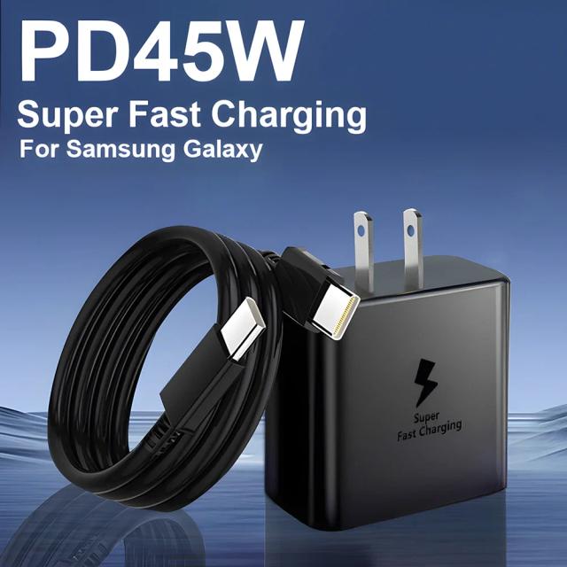 Carregador Samsung 45W e Cabo USB-C para Galaxy S24/S23/S22/S21/Note 20