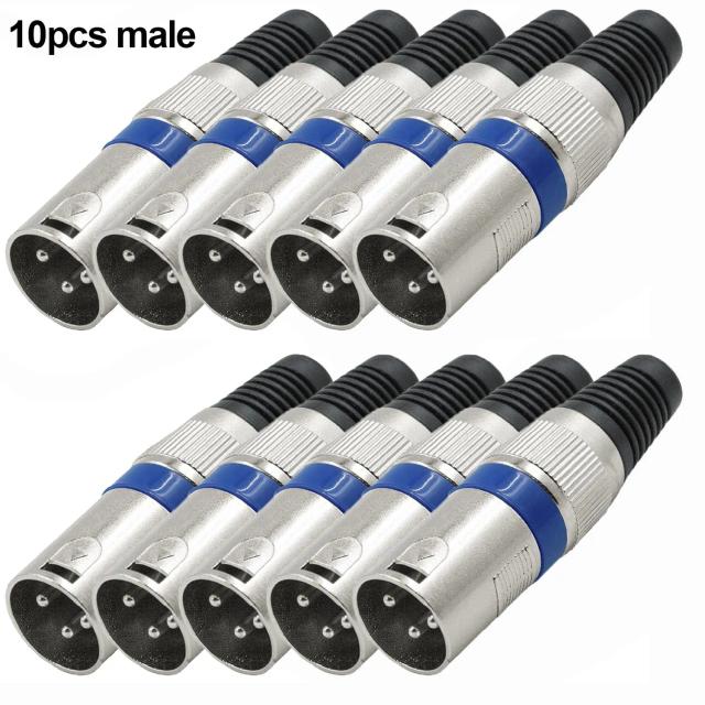 Conector XLR 3 Pinos Microfone Cabo Áudio Fêmea Macho Reparo 10 Peças